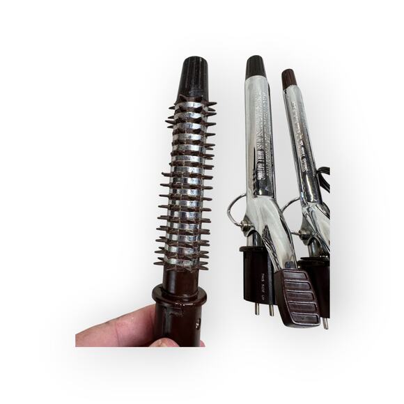 Vintage Brown & Chrome Hair Curling Iron Set - Interchangeable Barrels - Retro - Picture 2 of 7